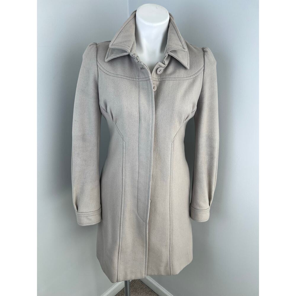 Anthropologie Elevenses Master Car Beige Tan Wool Blend Puff Sleeve Peacoat 4